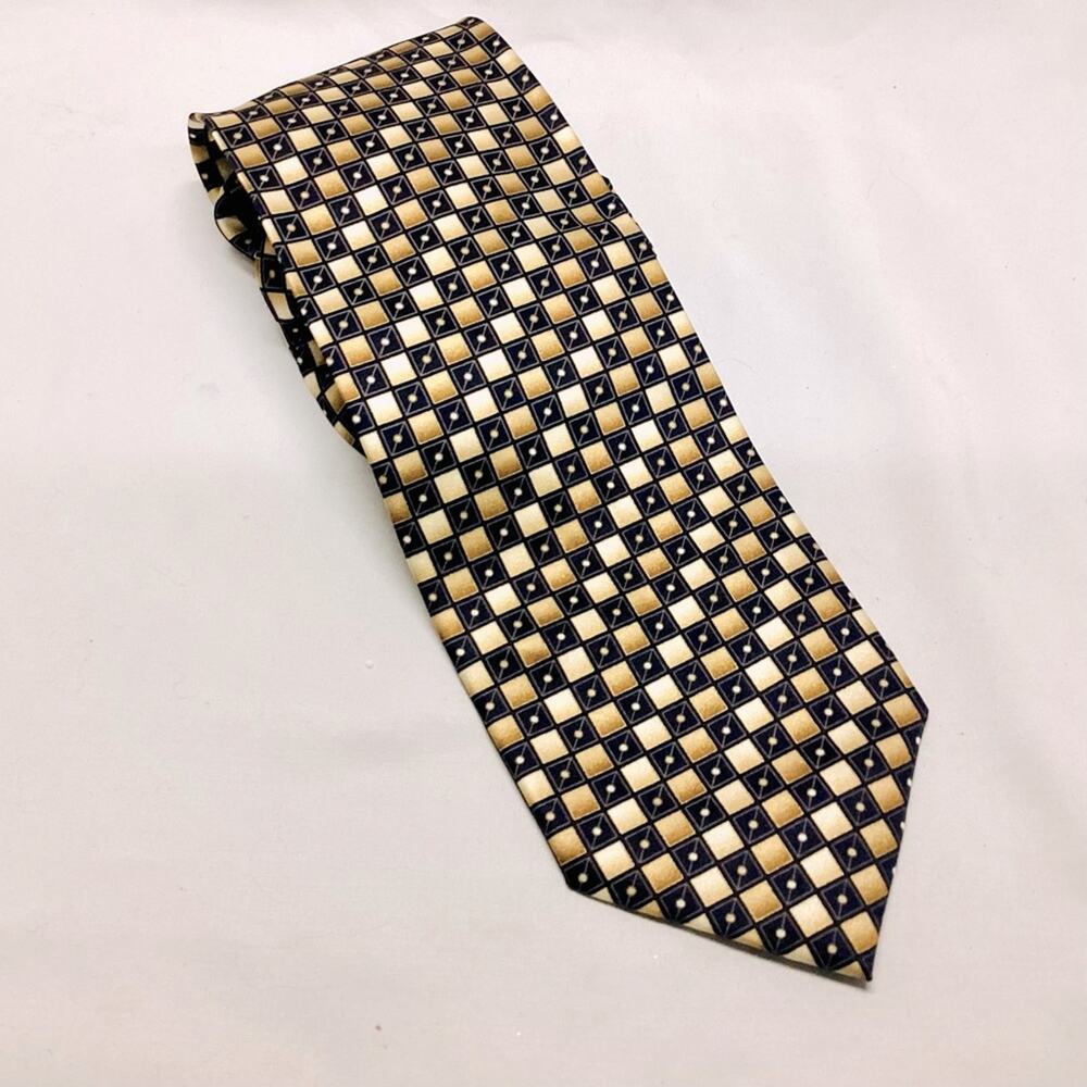 Dimoggio Gold Brown Black Geometric Silk Tie